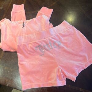 Juicy Couture Pink Velour Hoodie and Shorts Set